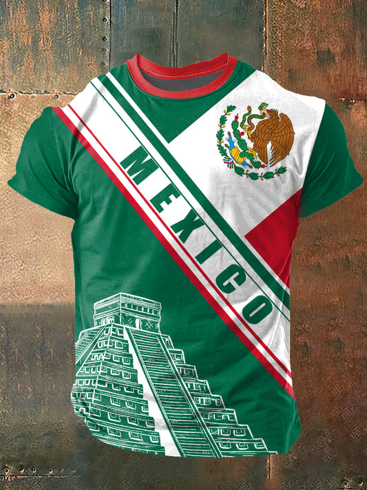 Maya Pyramid Print Vintage Fashion Camiseta de manga corta para hombre