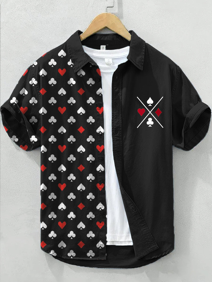 Camisa de lino con estampado de arte Texas Hold'em para hombre