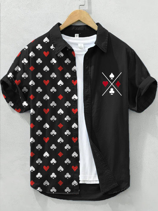Camisa de lino con estampado de arte Texas Hold'em para hombre