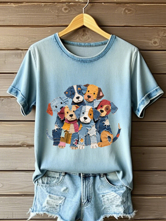 Camiseta de perro de mezclilla para mujer