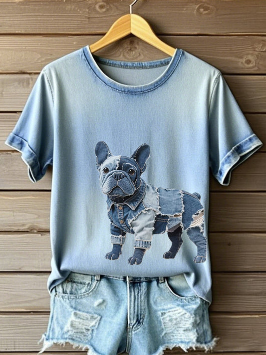 Bulldog francés de las mujeres del patrón del arte del remiendo de la camiseta