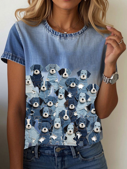 Camiseta de mujer con estampado de denim para perro
