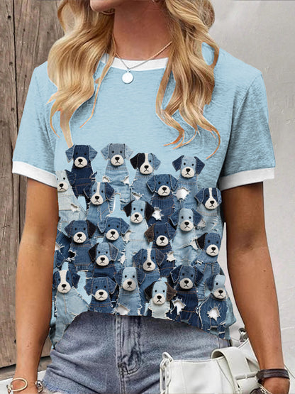 Camiseta de perro de mezclilla para mujer