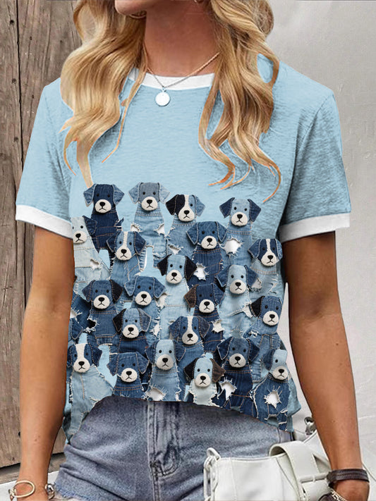 Camiseta de perro de mezclilla para mujer