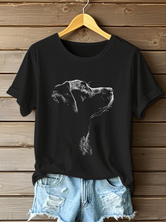Camiseta casual con estampado de labrador para mujer