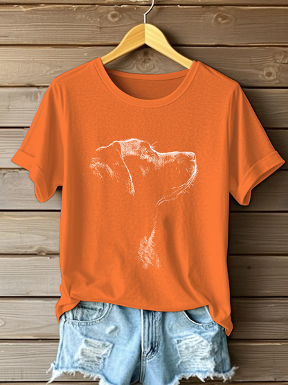 Camiseta casual con estampado de labrador para mujer
