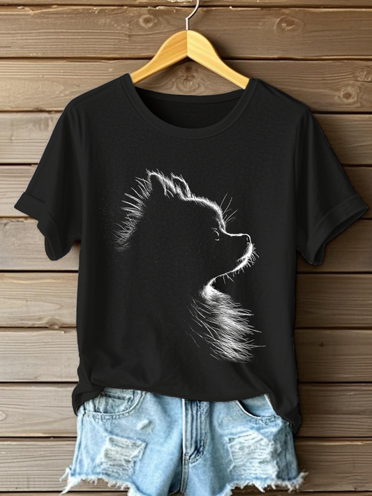 Camiseta casual con estampado Pomeranian para mujer