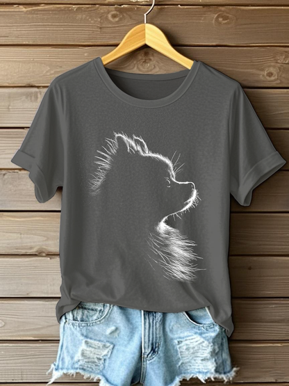 Camiseta casual con estampado Pomeranian para mujer