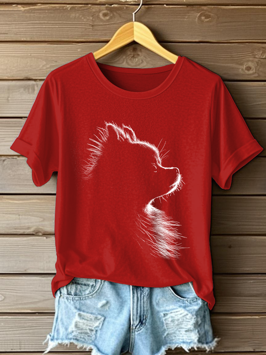 Camiseta casual con estampado Pomeranian para mujer