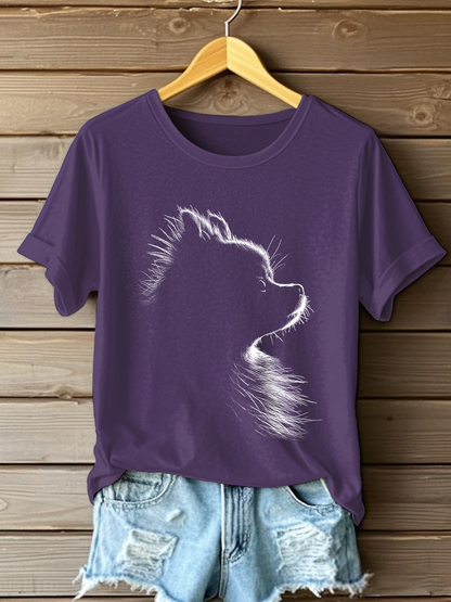 Camiseta casual con estampado Pomeranian para mujer