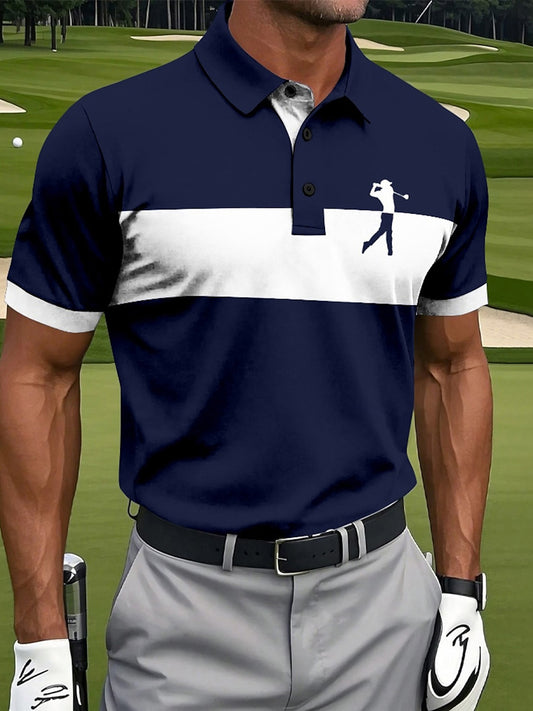 Botón de los hombres hasta la camisa de manga corta de golf de negocios casual