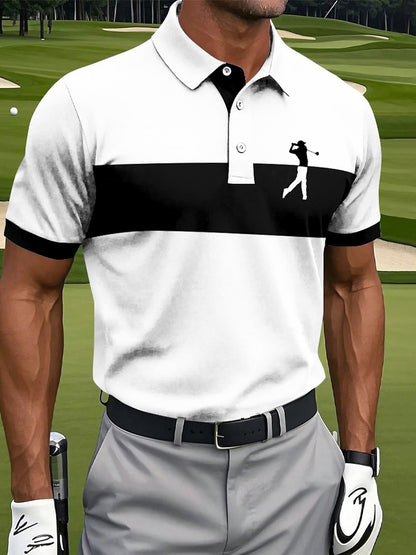 Botón de los hombres hasta la camisa de manga corta de golf de negocios casual