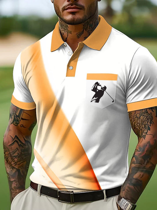 Botón de los hombres hasta la camisa de manga corta de golf de negocios casual