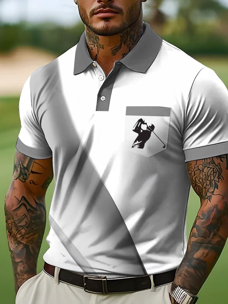 Botón de los hombres hasta la camisa de manga corta de golf de negocios casual