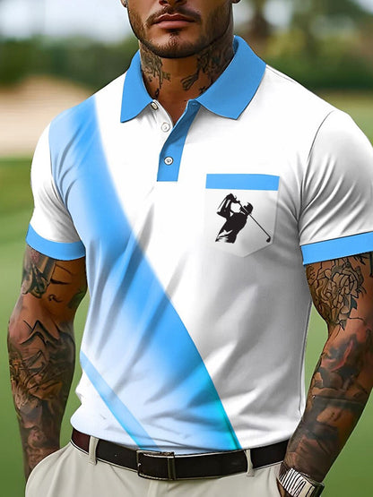 Botón de los hombres hasta la camisa de manga corta de golf de negocios casual