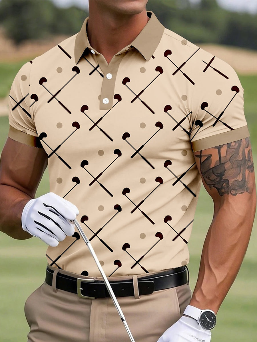 Botón de los hombres hasta la camisa de manga corta de golf de negocios casual