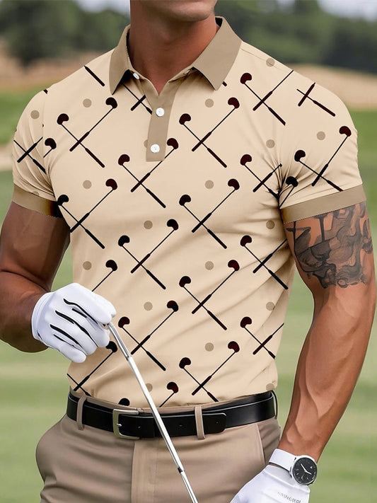 Botón de los hombres hasta la camisa de manga corta de golf de negocios casual