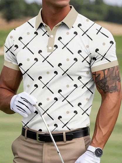 Botón de los hombres hasta la camisa de manga corta de golf de negocios casual
