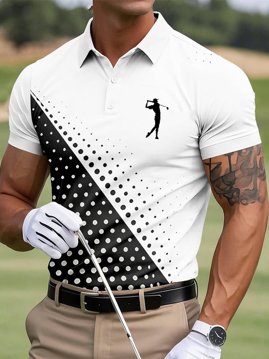 Botón de los hombres hasta la camisa de manga corta de golf de negocios casual
