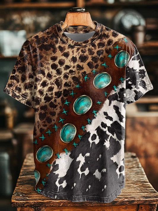 Camiseta impresa cuero de piedras preciosas del zurriago occidental de los hombres