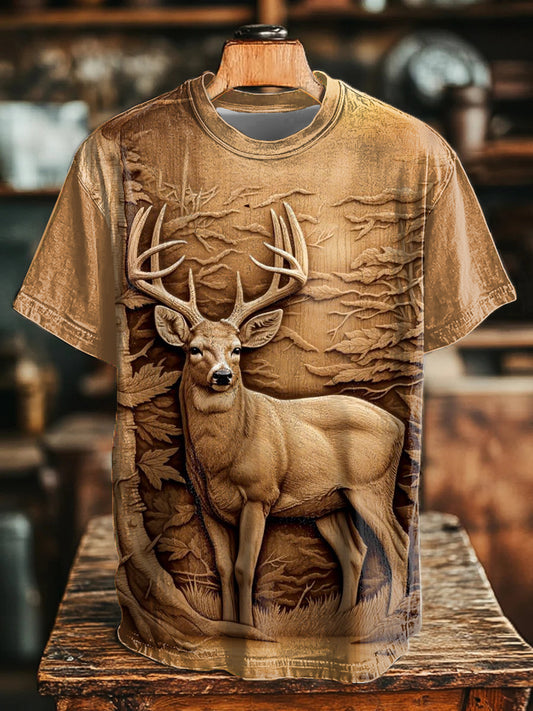 Los ciervos 3D de los hombres en la camiseta de la impresión del bosque