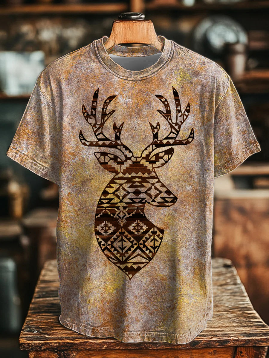 Camiseta Western Brocade Deer Print para hombre