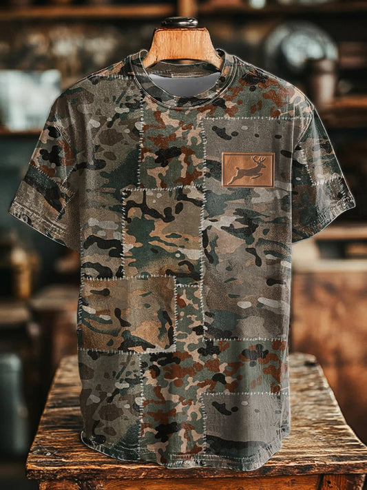 Camiseta con estampado de ciervos de camuflaje occidental para hombre