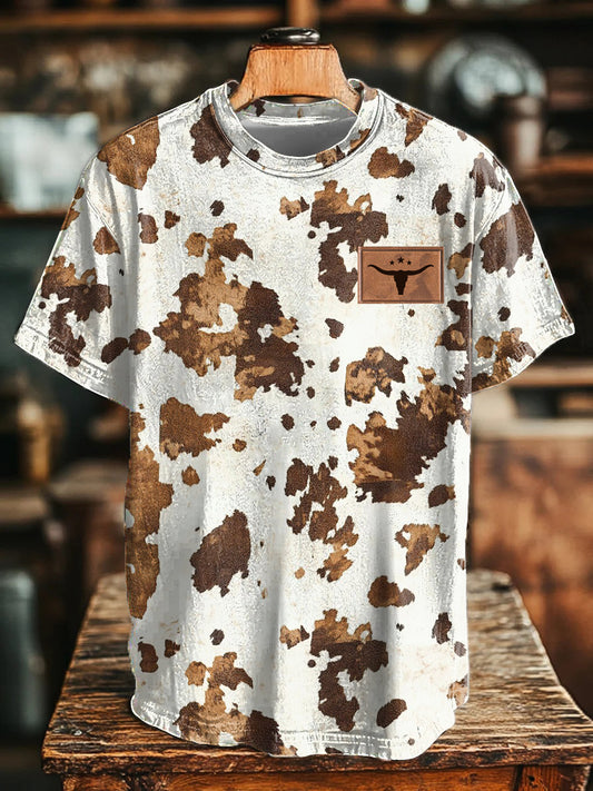 Camiseta Western Brown Cow Bull Skull Print para hombre
