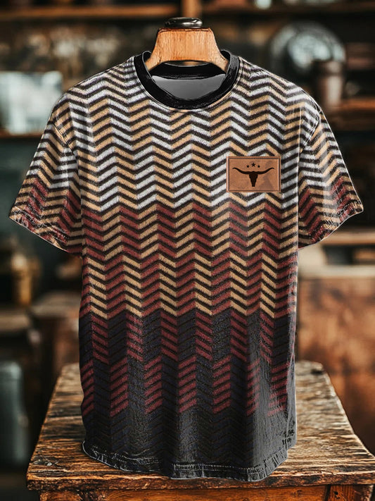 Camiseta estampada con textura de espiga de estilo occidental para hombre