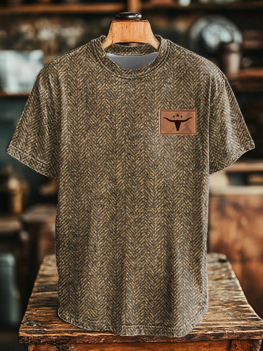 Camiseta estampada con textura de espiga de estilo occidental para hombre
