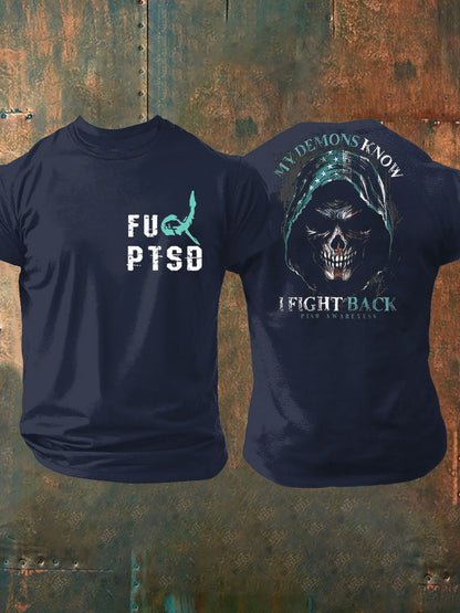 Camiseta impresa veterano de la conciencia del PTSD de los hombres