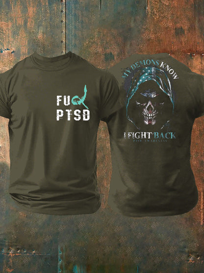 Camiseta impresa veterano de la conciencia del PTSD de los hombres