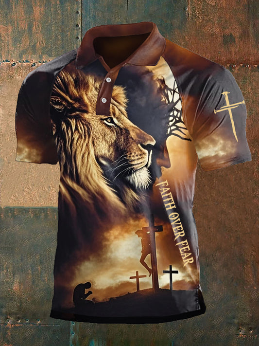 Fe de los hombres sobre el miedo León Yeshua Imprimir Casual Polo