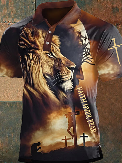 Fe de los hombres sobre el miedo León Yeshua Imprimir Casual Polo