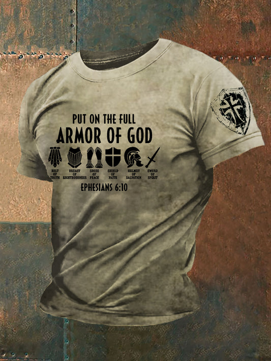 Hombres Armor Of God Faith Cross Impreso Casual Camiseta de manga corta