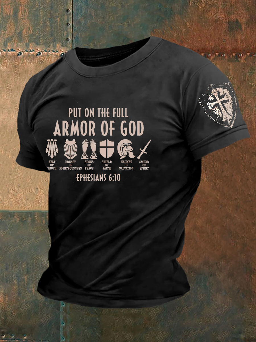 Hombres Armor Of God Faith Cross Impreso Casual Camiseta de manga corta