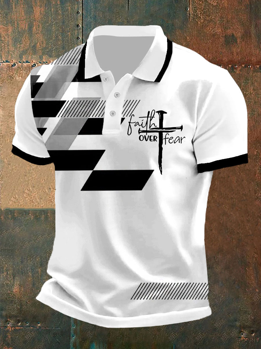Fe de los hombres sobre el miedo impreso Casual Polo Camisa