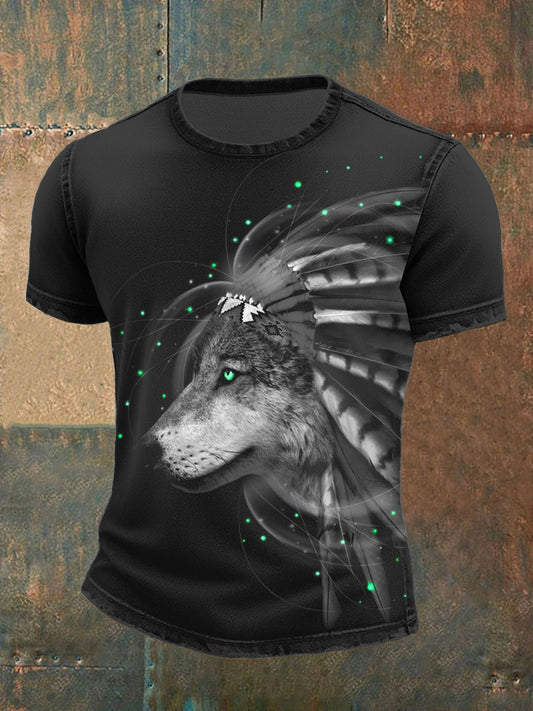 Camiseta lobo nativo americano para hombre