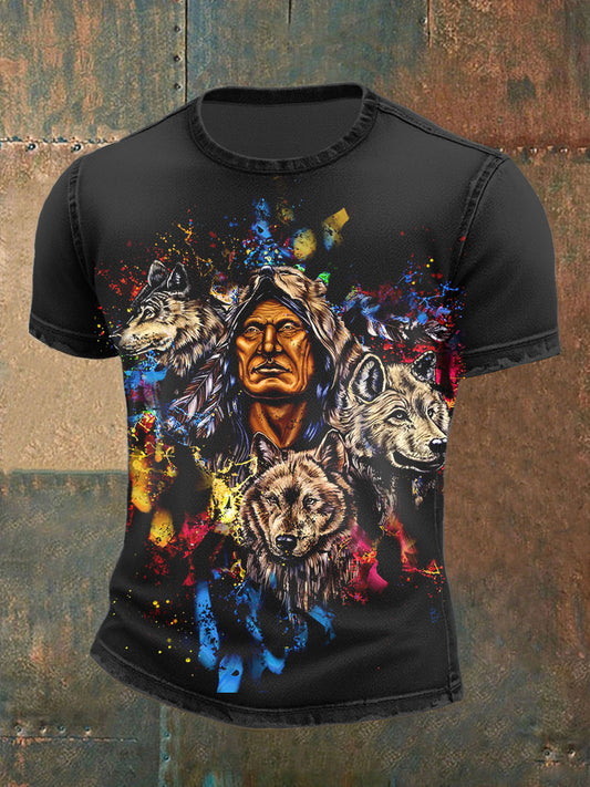 Camiseta Native American Wolf para hombre