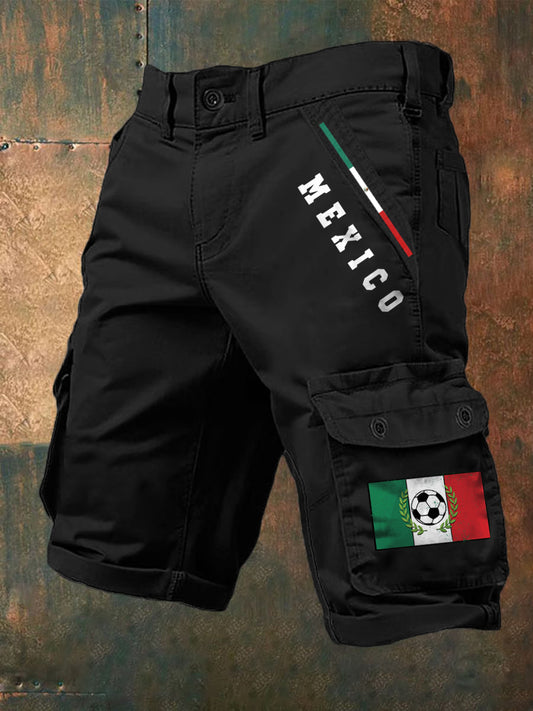 Pantalones cortos de carga con estampado inspirado en el equipo de fútbol para hombre