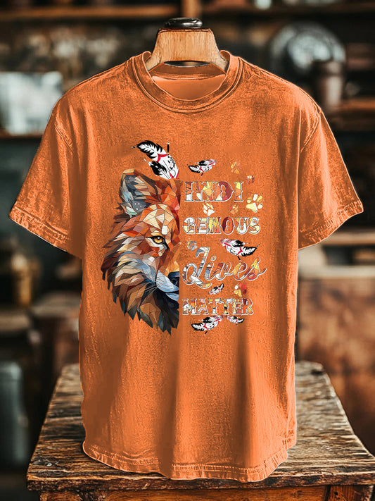 Hombres Wolf Indigenous Lives Matter Impreso Casual Camiseta