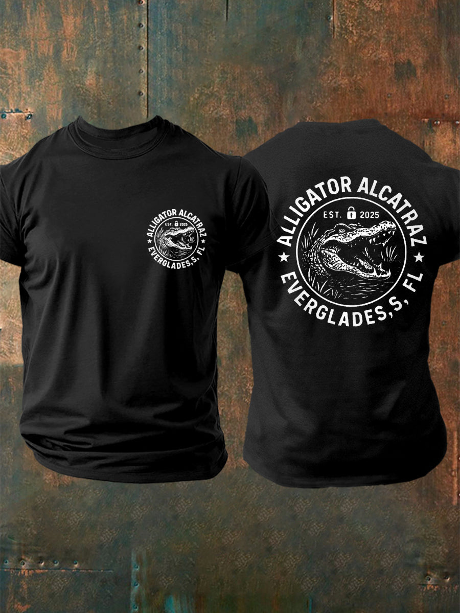 Hombres Retro Alcatraz Cocodrilo Divertido Florida Everglades Humor Oscuro Tee