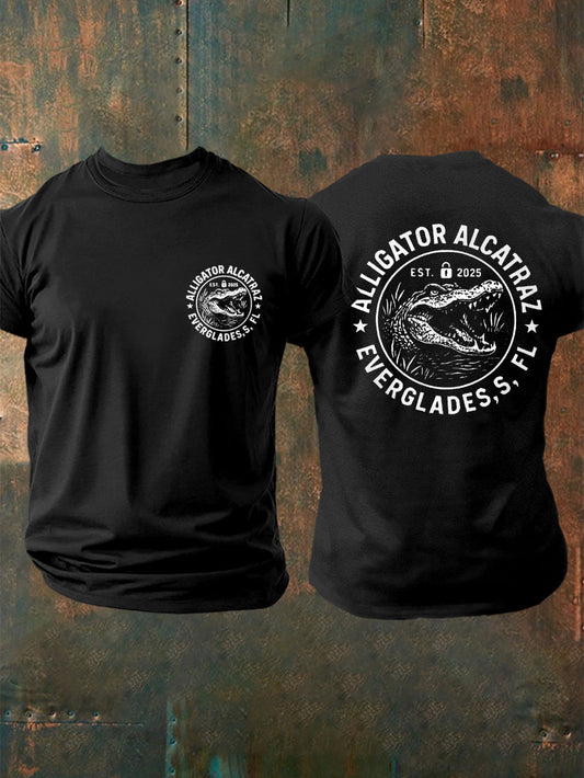 Hombres Retro Alcatraz Cocodrilo Divertido Florida Everglades Humor Oscuro Tee