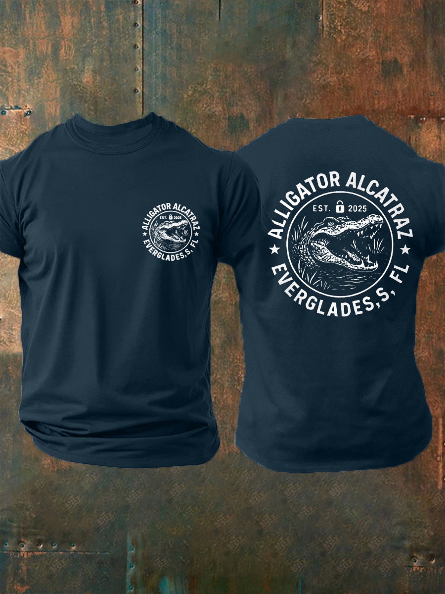 Hombres Retro Alcatraz Cocodrilo Divertido Florida Everglades Humor Oscuro Tee