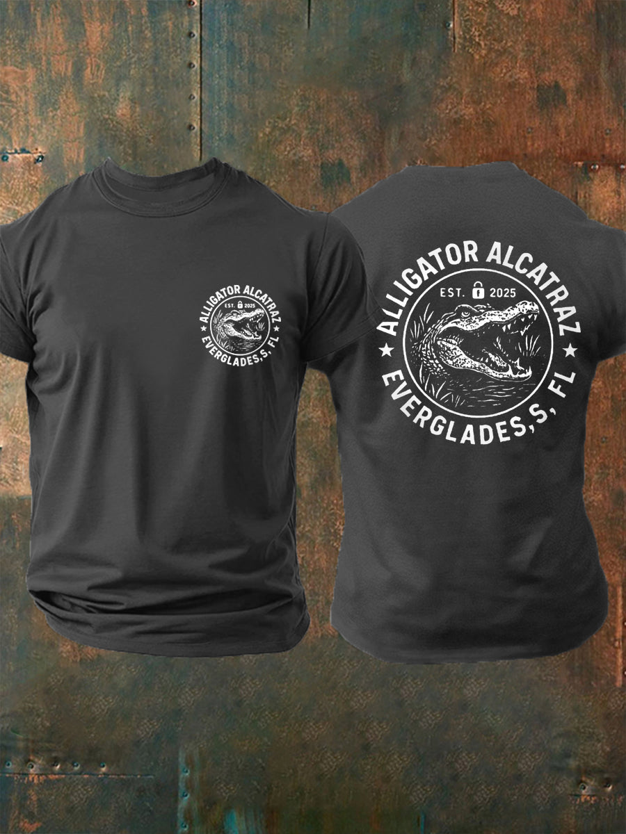 Hombres Retro Alcatraz Cocodrilo Divertido Florida Everglades Humor Oscuro Tee