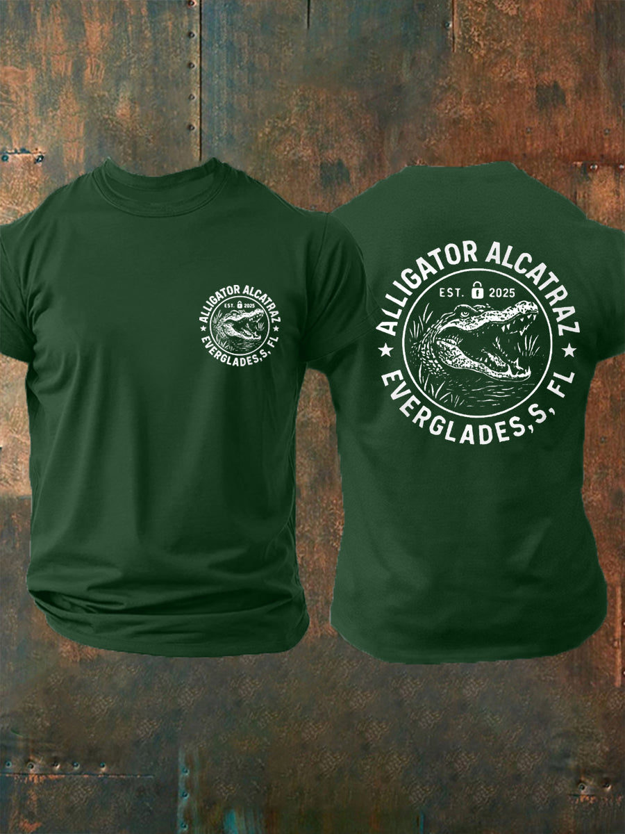 Hombres Retro Alcatraz Cocodrilo Divertido Florida Everglades Humor Oscuro Tee