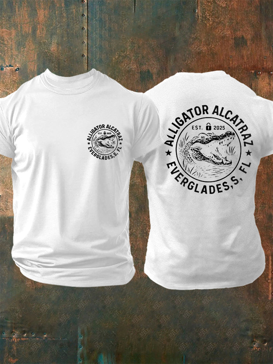 Hombres Retro Alcatraz Cocodrilo Divertido Florida Everglades Humor Oscuro Tee