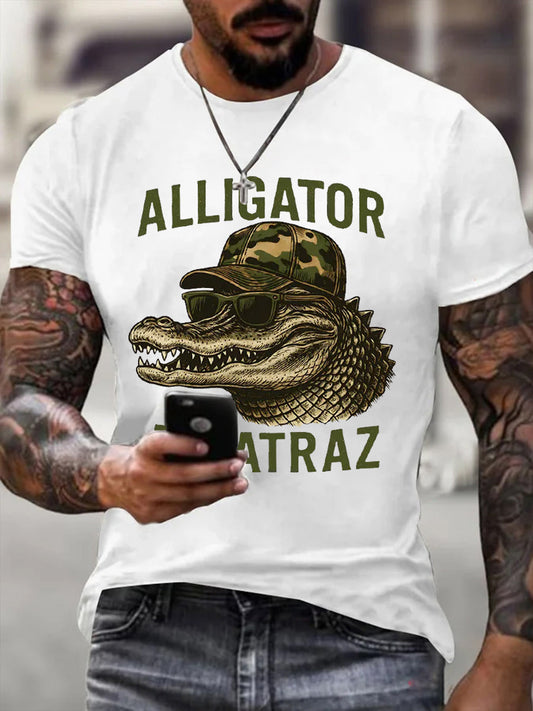 Hombres Retro Alcatraz Cocodrilo Divertido Florida Everglades Humor Oscuro Tee