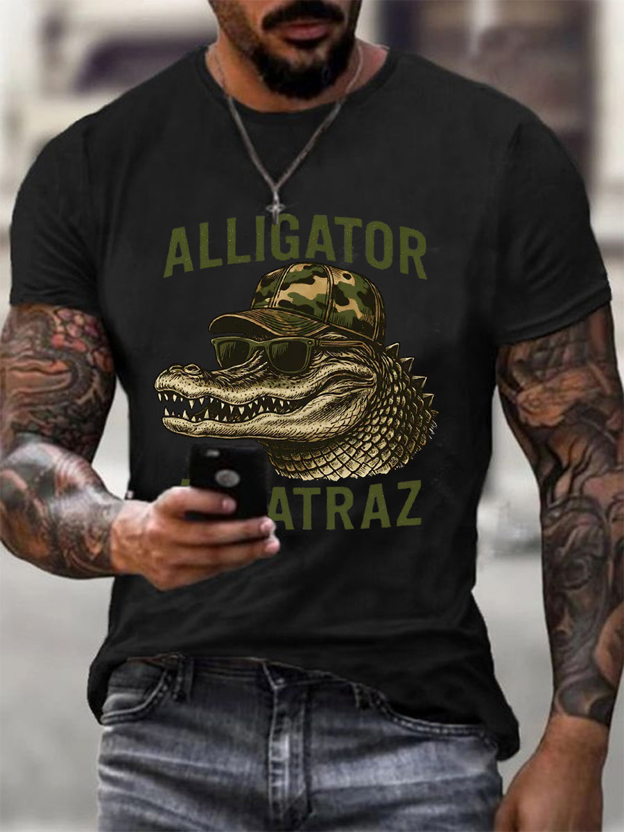 Hombres Retro Alcatraz Cocodrilo Divertido Florida Everglades Humor Oscuro Tee