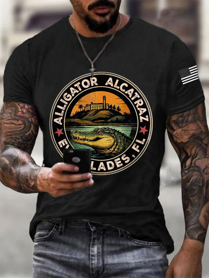 Hombres Retro Alcatraz Cocodrilo Divertido Florida Everglades Humor Oscuro Tee
